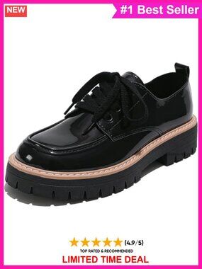 Faux Leather Platform Oxfords Lace-Up Chunky Heel Business Casual Shoes